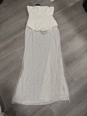 Strapless White Sequin Maxi Dress with Corset Bodice
